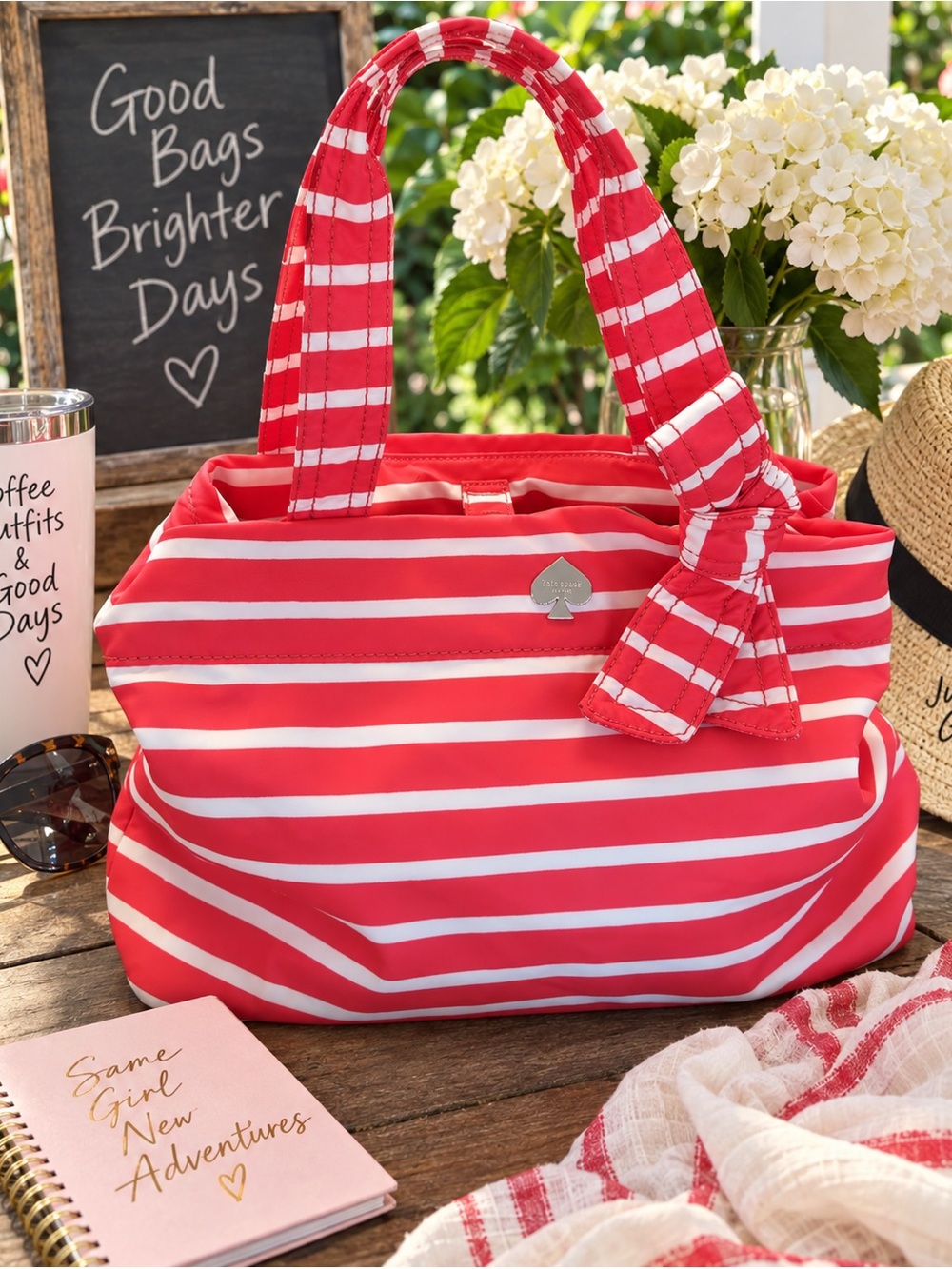 Kate Spade Red Striped Nylon Maryanne Tote small travel or Diaper Bag GUC 🥰 ♠️
